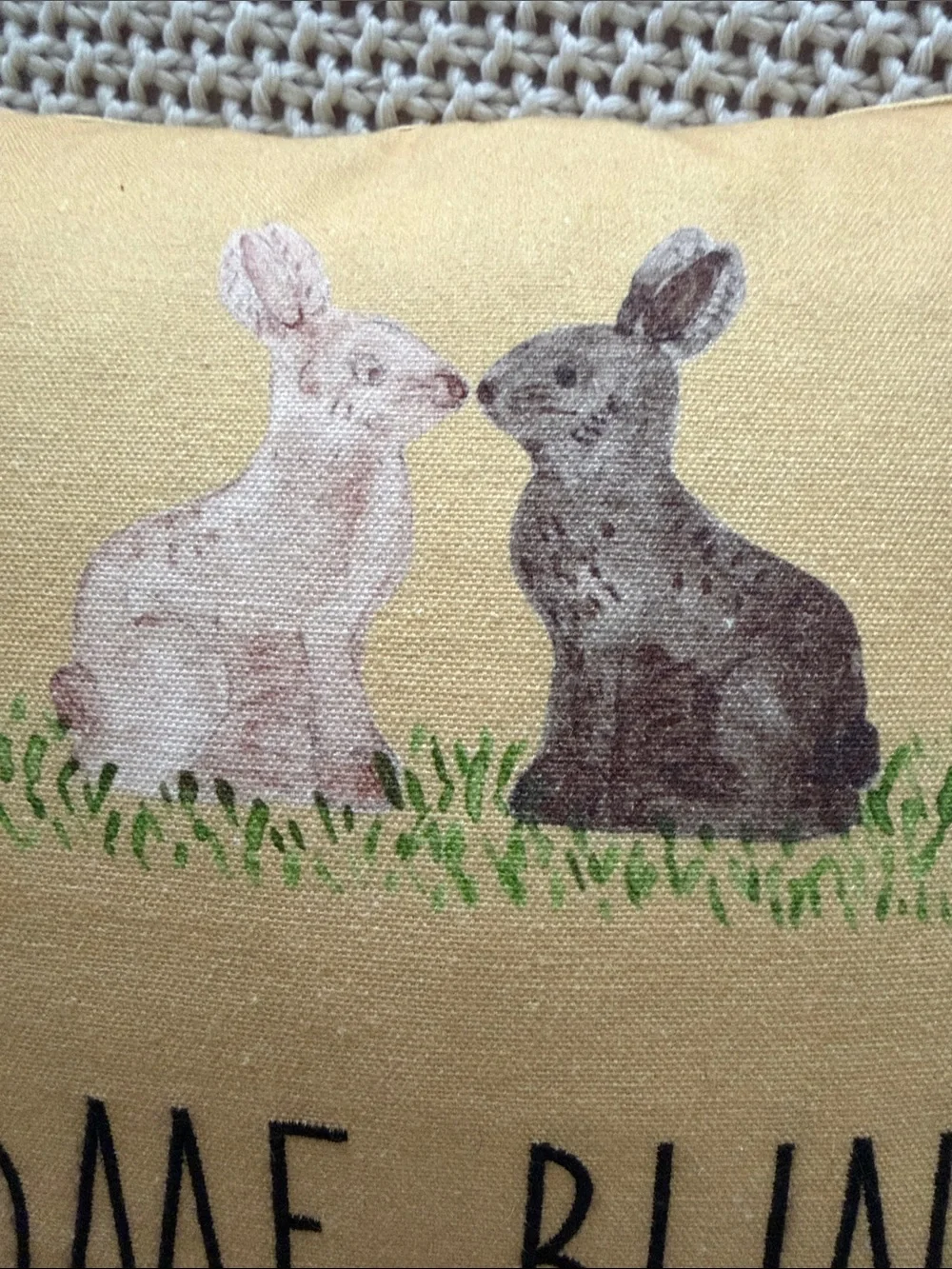 Rae Dunn Golden Yellow Pillow with Bunny Art and 'Some Bunny Loves Me' Text